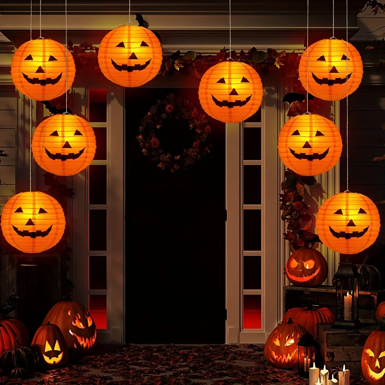 5 Stück, Halloween-Kürbislaternen-Abdeckungen für Hofdekoration, Hexen-, Totenkopf-Requisiten, Lila Fledermäuse, Kostengünstige Horror-Deko