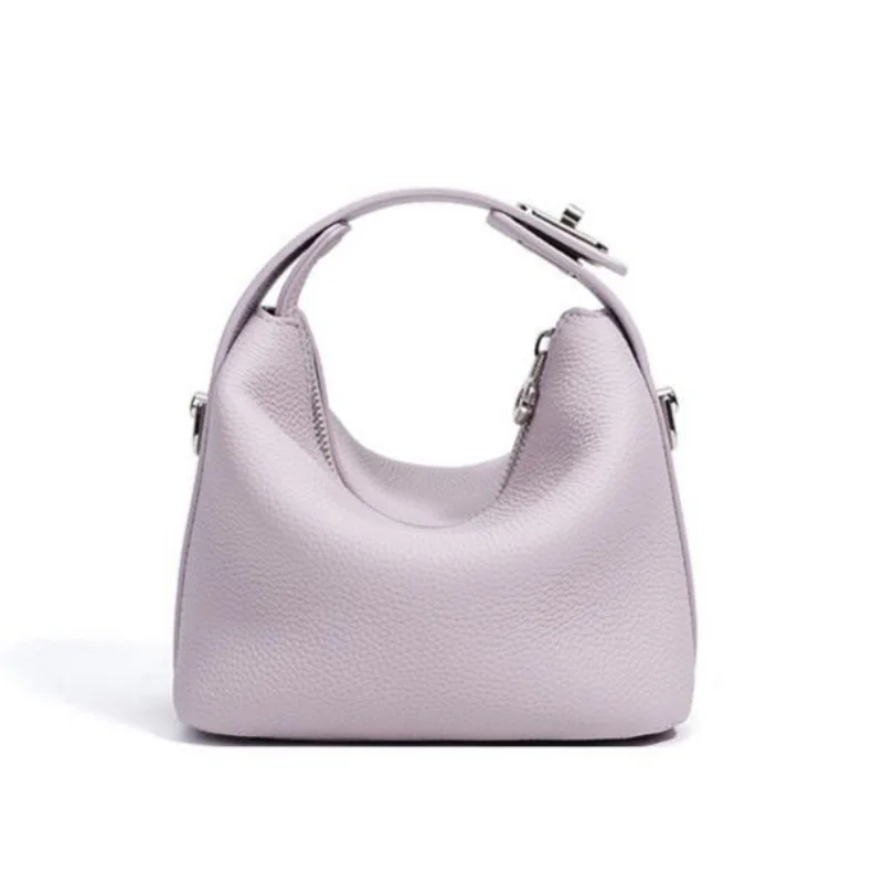 Women's Genuine Leather Handbag Pure Color Functional Shoulder Bags for Commuting Lady Leisure Messenger Bag Cute Tote