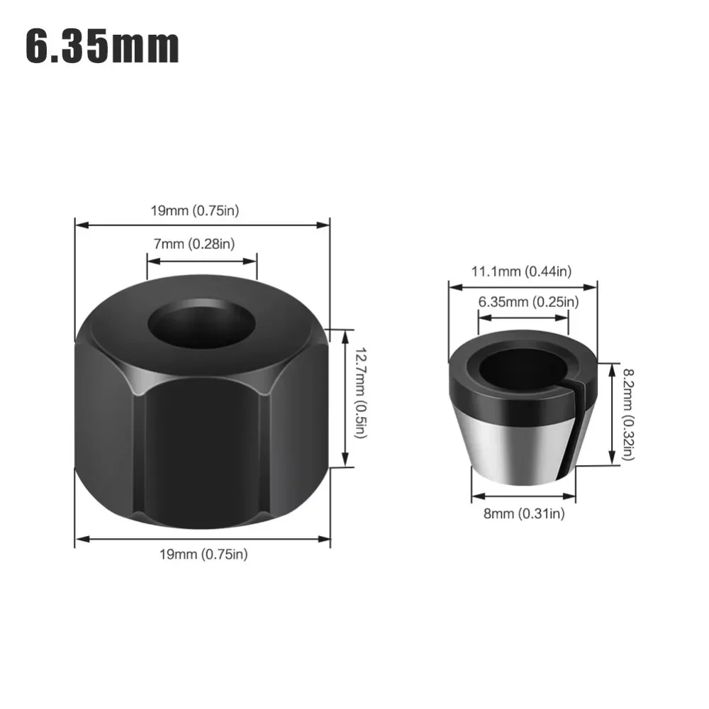 6mm 6.35mm 8mm Collet Chuck With Nut Carbon Steel Router Collet Chuck Adapter Router Bit Adapter Engraving Trimming Machine