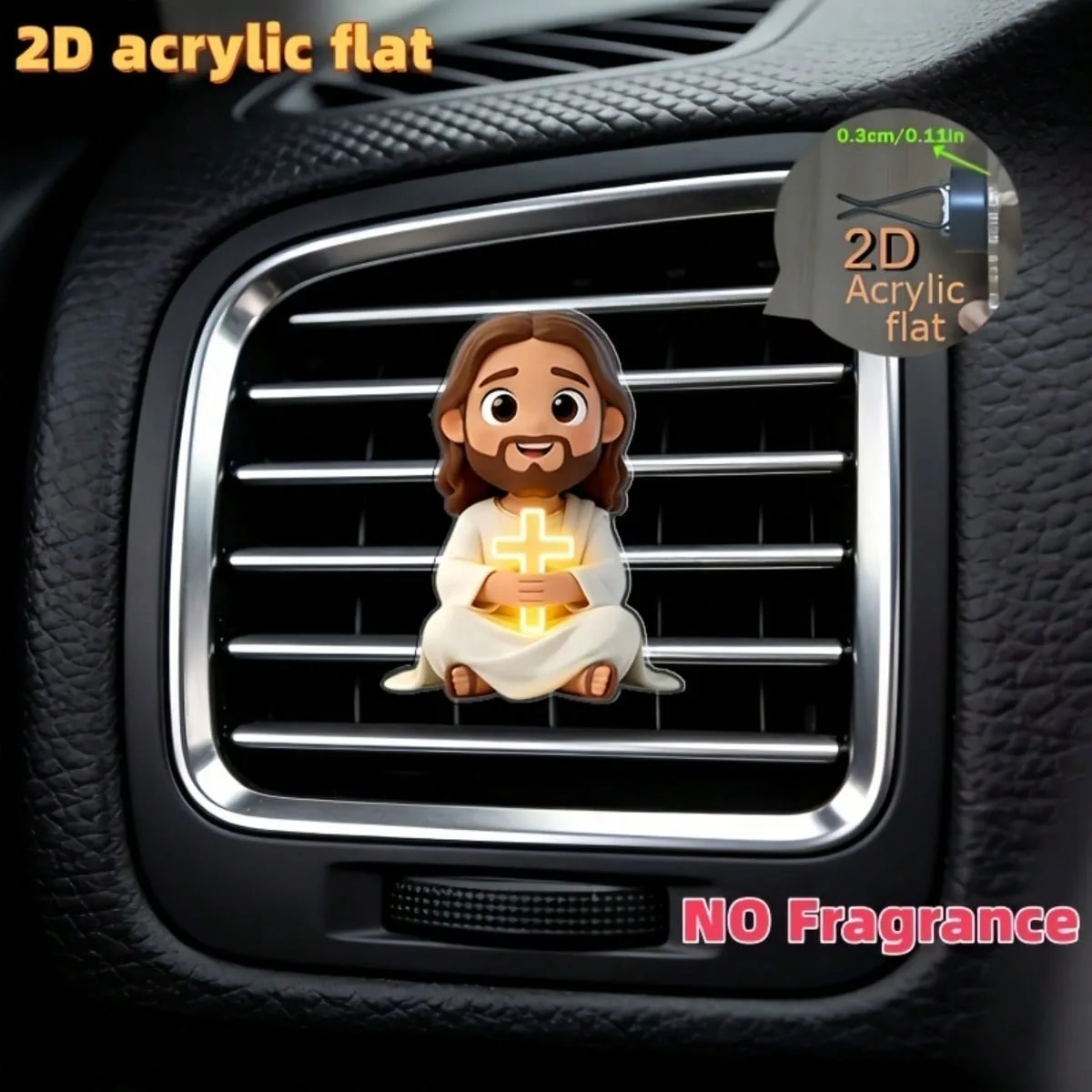 Niedlicher Cartoon Jesus Kreuz 2D Acryl Auto-Lüftungsclip Auto-Luftauslass-Ornament Ohne Duft Auto-Innendekorationszubehör – Detail 4