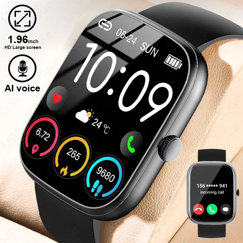 

LIGE New Smart Watch Men 1.96'' HD Large Screen Bluetooth Call Women's Health Monitoring Sport Ladies Smartwatch For Android IOS