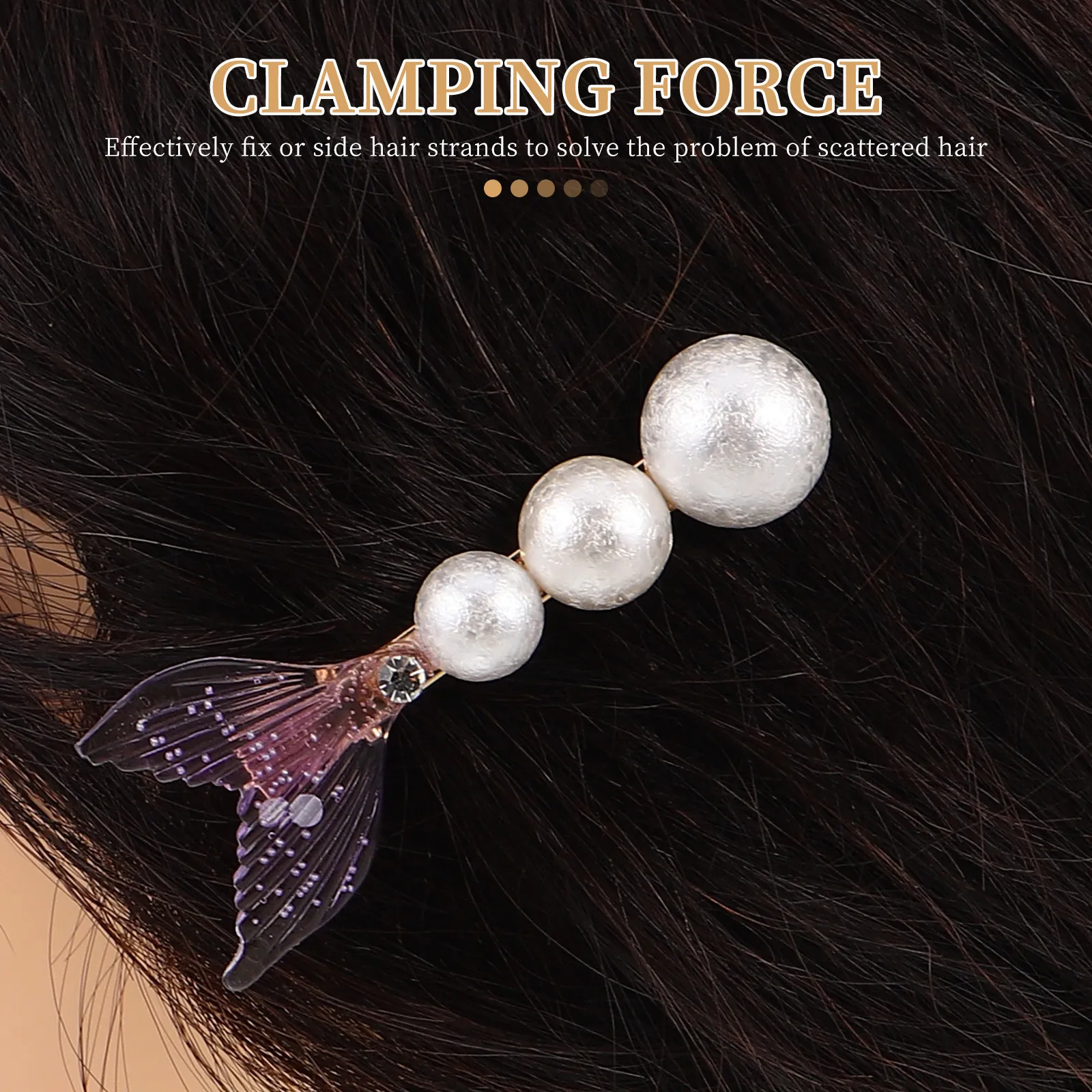 6Pcs Mermaid Tail Pearl Hair Clips with Rhinestone Fish Design Sparkly Hair Claw Pins for Women Girls Pearl Barrette