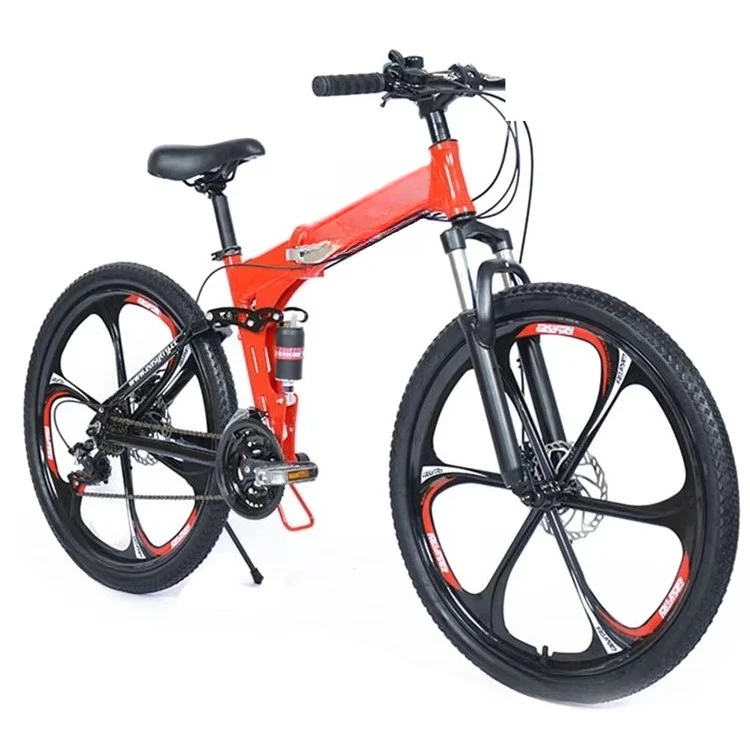 

26 Inch Bicycle Folding Double Disc Brake Mountain Bike with 21 Speed Gears and Ordinary Pedal