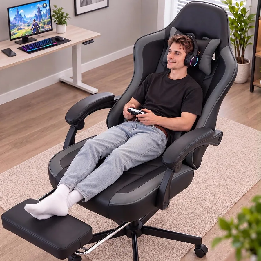 Office Desk Computer Gaming Chair for Adults, Ergonomic High Back Gamer Chair with Massage and Pocket Spring Cushion, Swivel Co