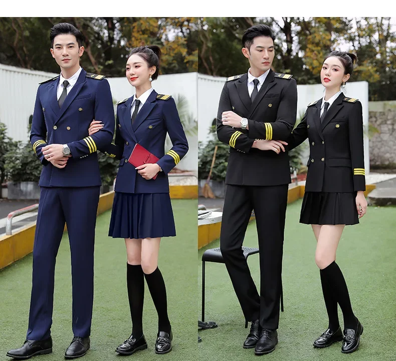 Allenatore uniforme da capitano del treno ferroviario ad alta velocità maschile Prestazioni da allenamento Tuta da pilota doppiopetto Host della compagnia aerea internazionale nel complesso