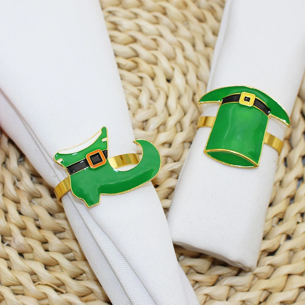 

4Pcs Alloy St Patrick's Day Napkin Rings Shoe Shape Table Serviette Buckles Holiday Dining Decor Napkin Rings Serviette Buckles