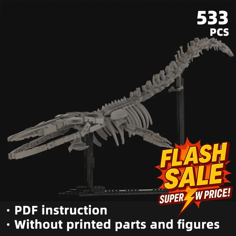 

The prehistoric aquatic reptile building blocks showcase the precise replication of segmented vertebrae, ribs and fin bones