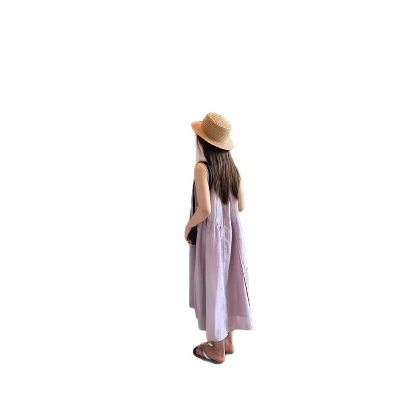 

Girls' Solid Color Thin Princess Dress 2026 Summer New, Chic Casual Gown for Big Kids Breathable Daily Wear