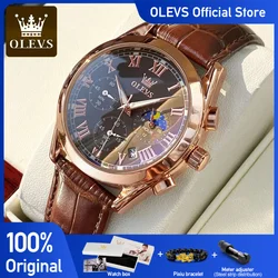 OLEVS Top Brand Men's Quartz Watch Noctilucent Business Waterproof Luxury Watch Leather Strap Moon Phase Relogio Masculino