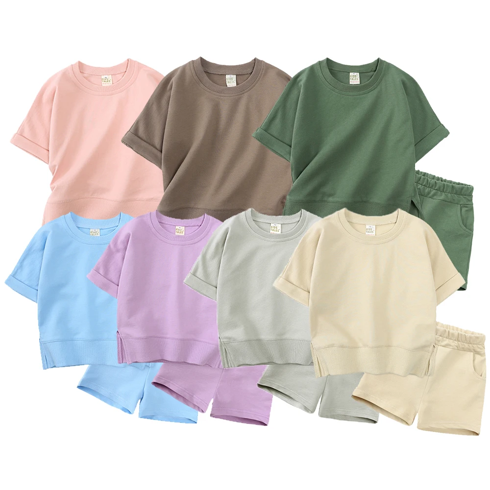 Ropa de verano para niños y niñas, traje deportivo de manga corta y pantalones cortos de algodón puro, chándal coreano para adolescentes, trajes para niños 2026