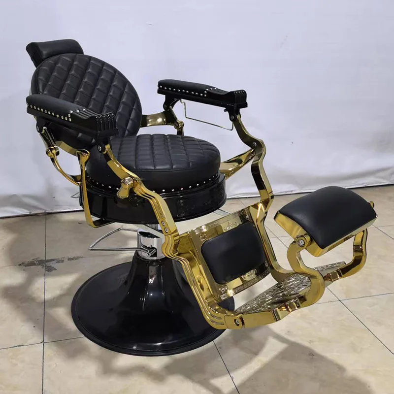 Modern Barber Hydraulic Reclining Chair Leather Stainless Steel Heavy-Duty Base Adjustable Footrest Men's Hair Cutting Grooming