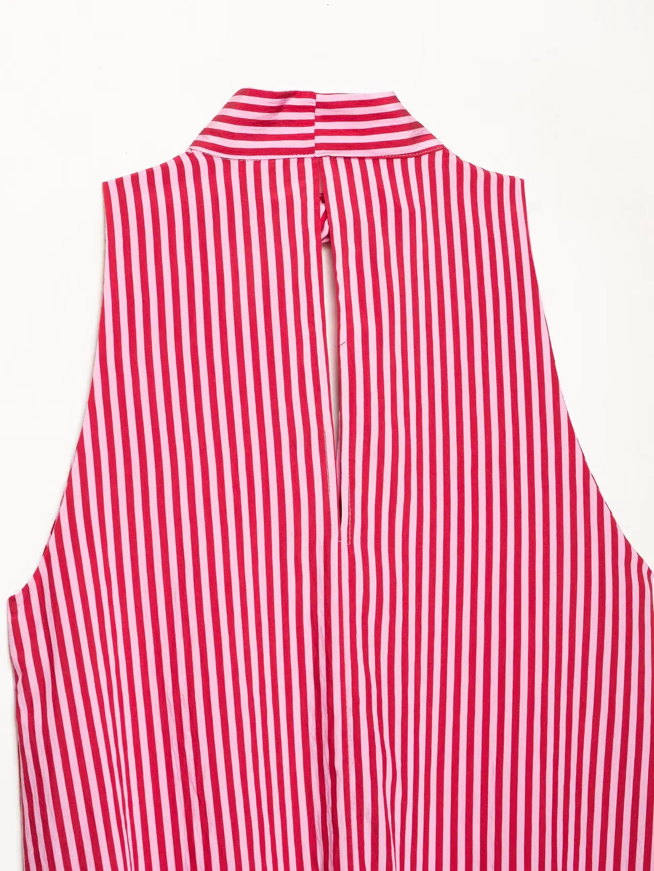 HH Französischer Stil Rot Gestreiftes Neckholder-Top Damen Bluse mit Schleifenkragen Unregelmäßiger Rüschensaum Sommer Picknick Resort Strand Outfit – Detail 10