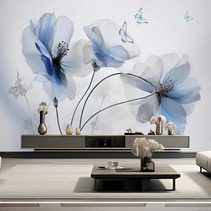 Papier peint panoramique papel pintado Wallpaper Fresh Hand-Painted Floral Butterfly Design photo wallpaper Room For Home Decor