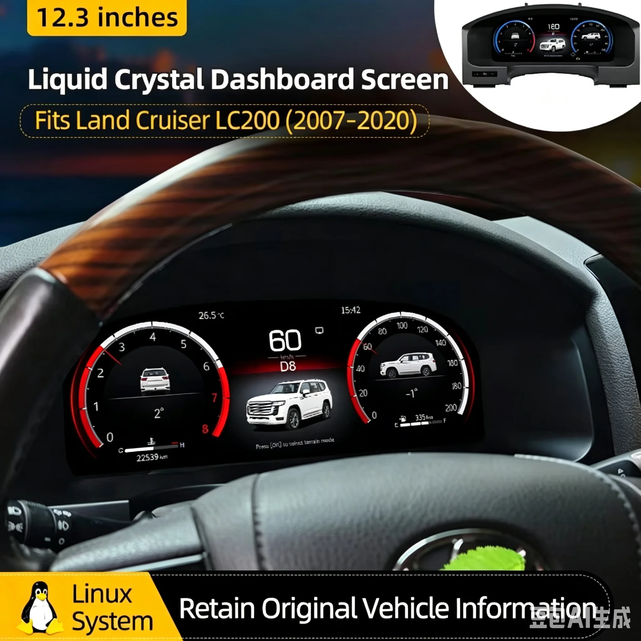 12.3 Inch Digital Instrument Cluster For Toyota Land Cruiser LC200 2008-2021 Virtual Cockpit Digital Dashboard Speedometer