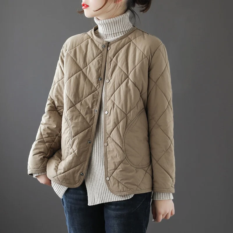 

Lightweight Padded Cotton Jaet Women's Autumn Winter Loose plus Size Korean Sle Diamond Pattern Single Button Thi Warm ...