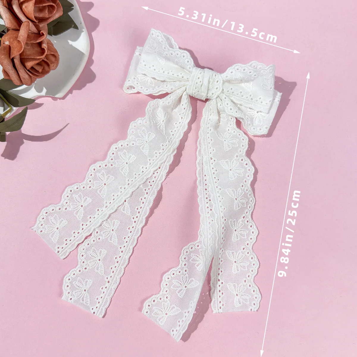 24pc Lace Embroidered Hair Bow Clips 5 Inch Girls Hairgrips Women Side Hair Accessories Embroidered Hair Bows for Girls Bulk