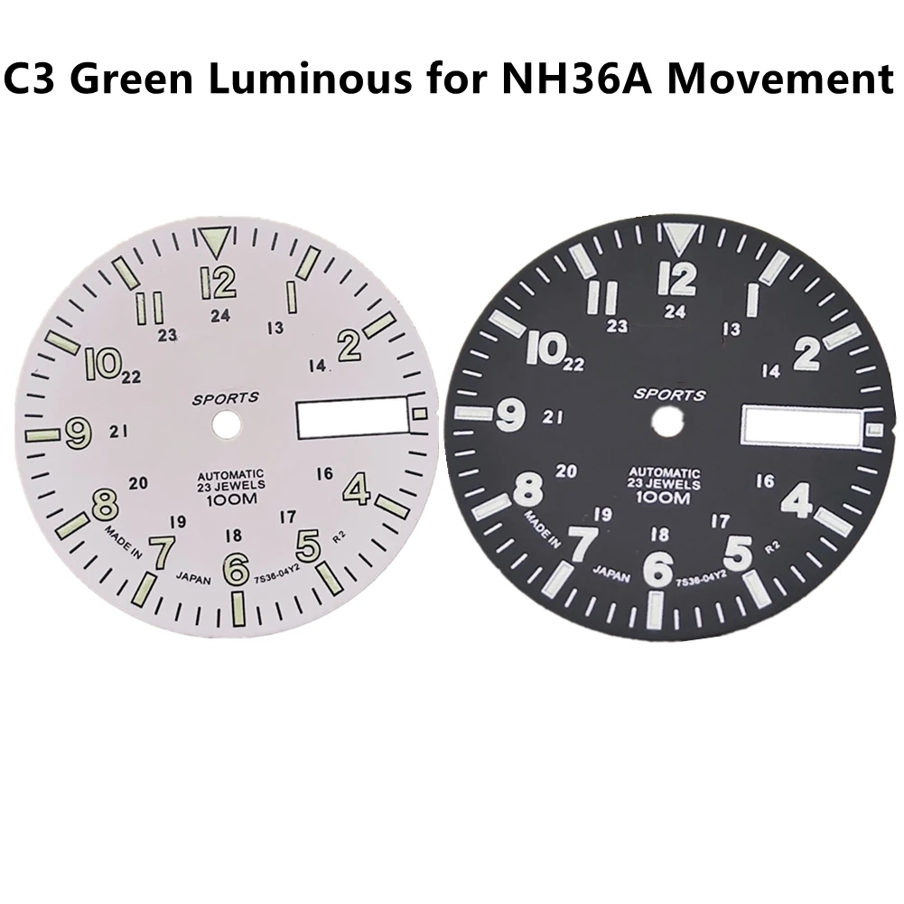 1.1inch NH36A Cooper Dial Strong C3 Green Luminous Watch Dial Replacement for NH36A Automatic Movement Watch Face Upgeade Part