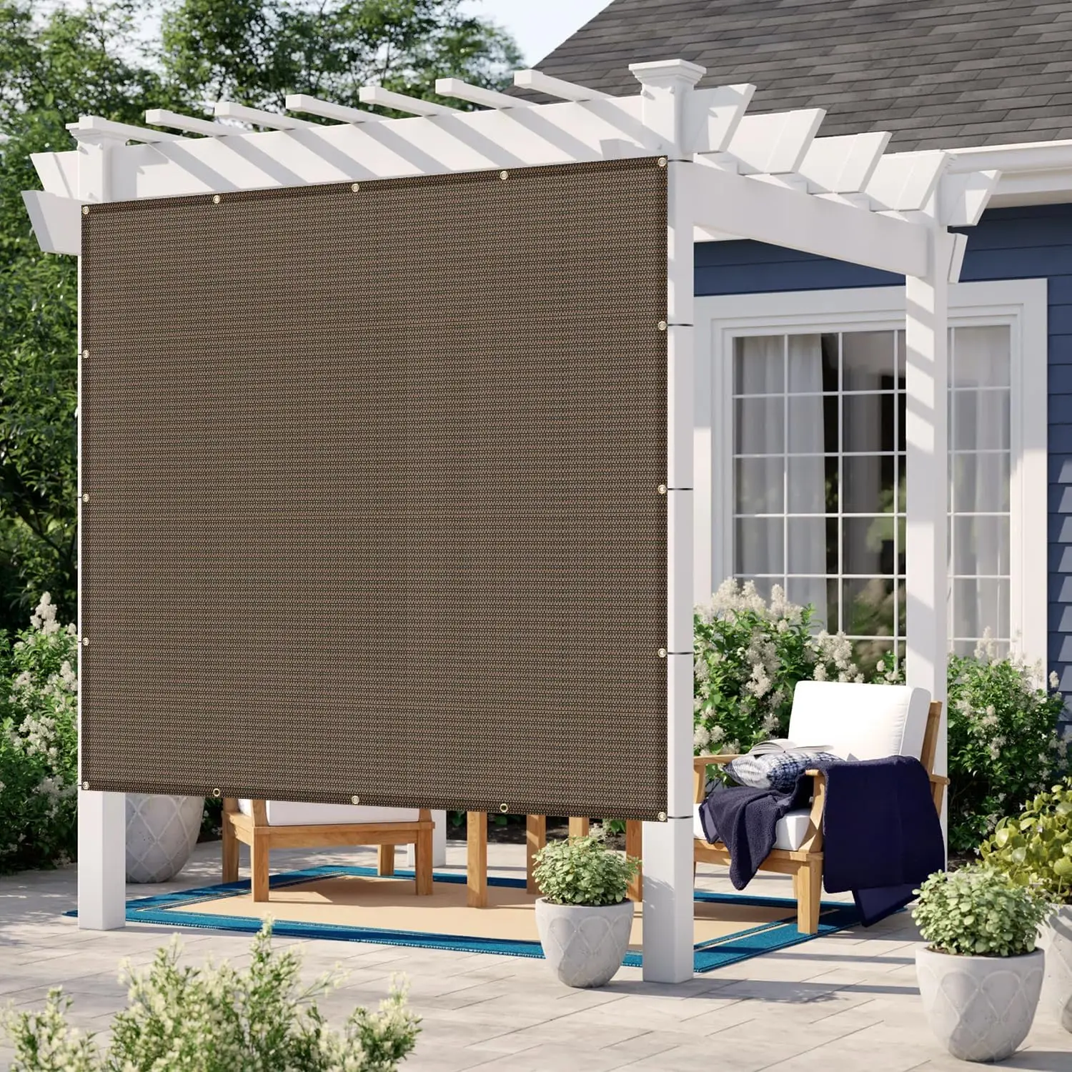 Outdoor Patio Sun Shade Cloth, Brown, 95% UV Protection, Custom Size 10x21 FT