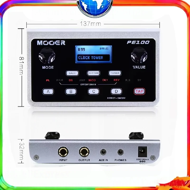دواسة تأثير الجيتار الكهربائي MOOER PE100 39 نوعًا من معالج التأثير متعدد التأثيرات 40 أنماط طبلة 10 ميترونومز تيمبو