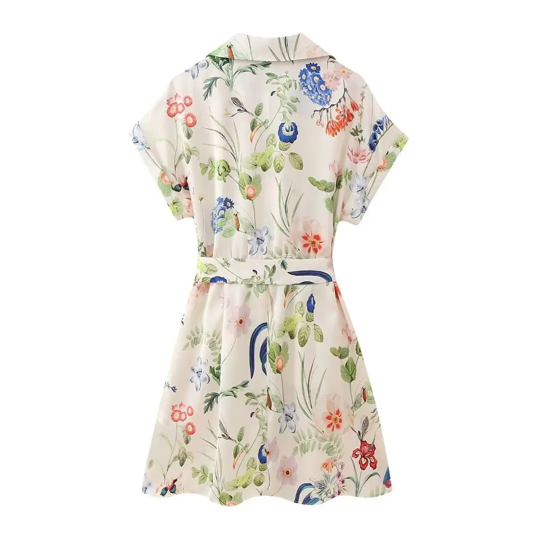 Women's Floral Printed Silk Satin Textured Dress For Women