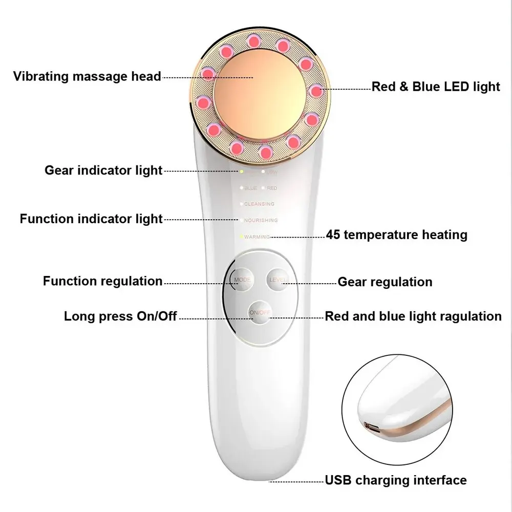 7 In 1 Gezichtsmassageapparaat Ems Microstroom Huidverstrakking Machine Geleid Huidverjongingsrimpelverwijdering Anti-Aging Schoonheidsapparaat