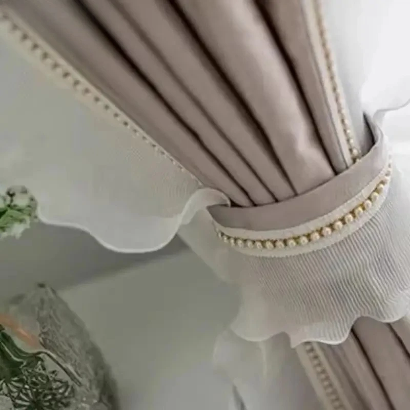 Custom  Size！！French Luxury Retro Lace Lace Princess Style Semi-black Thick Curtains for Living Dining Room Bedroom Decor Window
