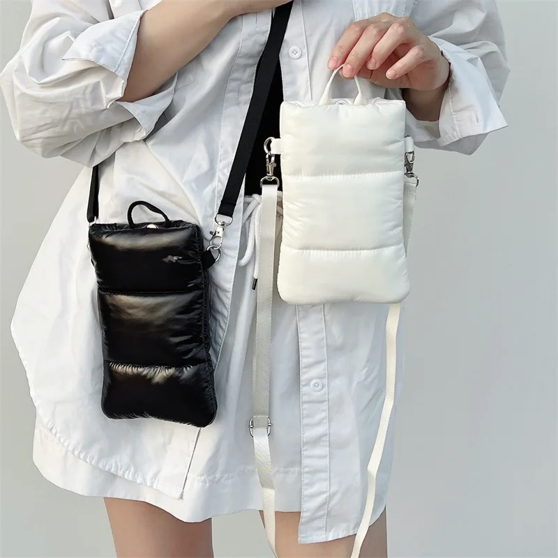 

Fashion Women Mobile Phone Bag Shoulder Crossbody Bags Designer Candy Color Cotton Padded Soft Phone Pouch Female Purse Wallet