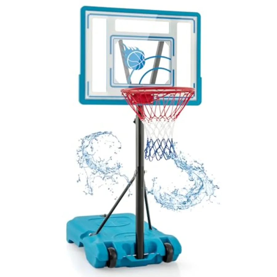 

Pool Basketball Hoop for Youth Adults, 45-53 Adjustable Height, Portable Backboard Stand with Fillable Base Built-in Wheels, In
