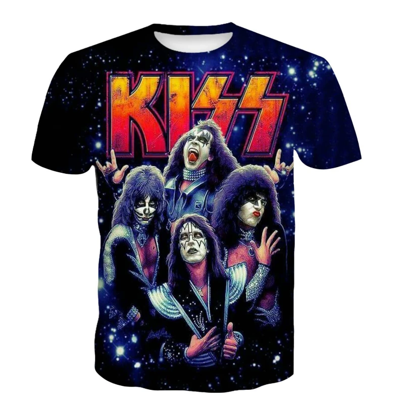 Fashion Summer Tees 3d Print Kiss Band for Mens/womens Hard Rock Pop Metal Cool Cool Streetwear Casual Round Neck T shirt tops