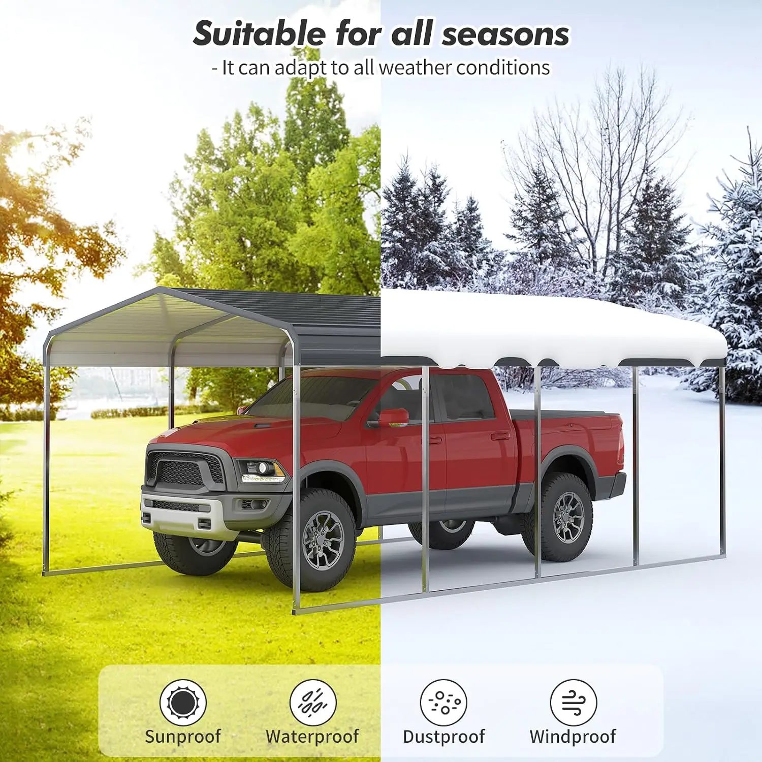 12x20 Metal Carport Heavy Duty Shelter with Galvanized Roof & Updated Frame for Car Pickup Boat Tractor, Customized