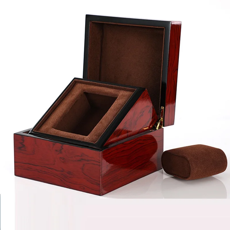 Baking Paint Wooden Wine Red Wrist Watch Bangle Leather Pillow Bracelet Storage Watch Holder Watch Gift Box