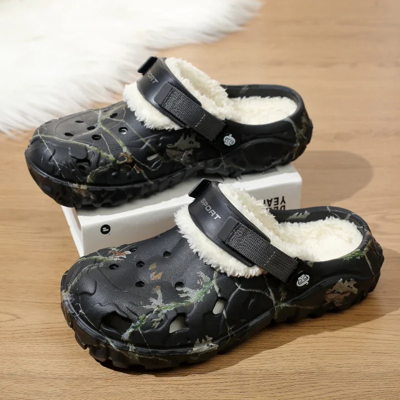 New Men Winter Slippers Indoor Comfortable Warm Slippers Summer Removable Sandals Men Casual Non Slip Plush Fur Clogs for Men