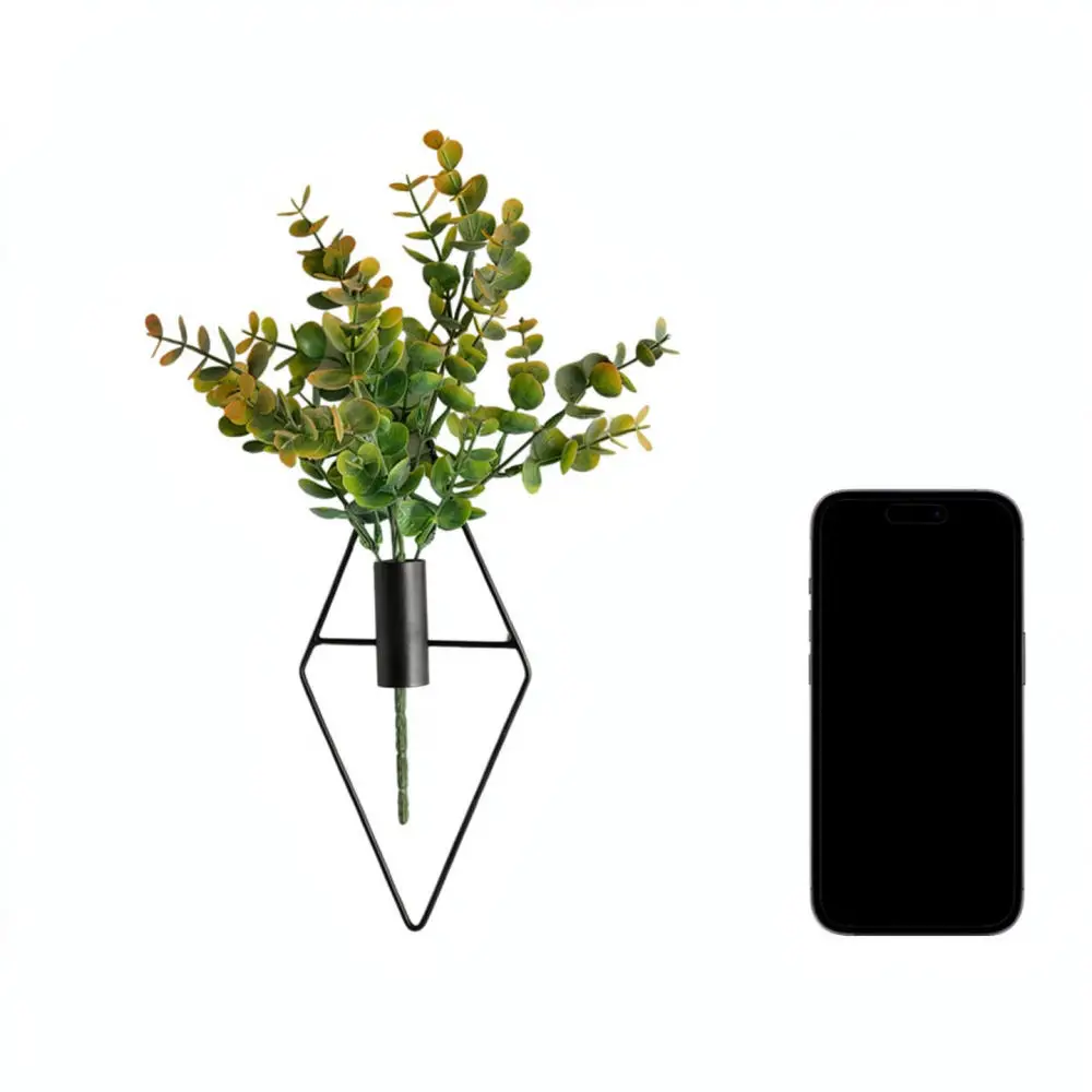 Iron Diamond Shaped Wall Hanging Vase Nordic Style Geometric Plant Holder For Office Bedroom Background Wall Decoration