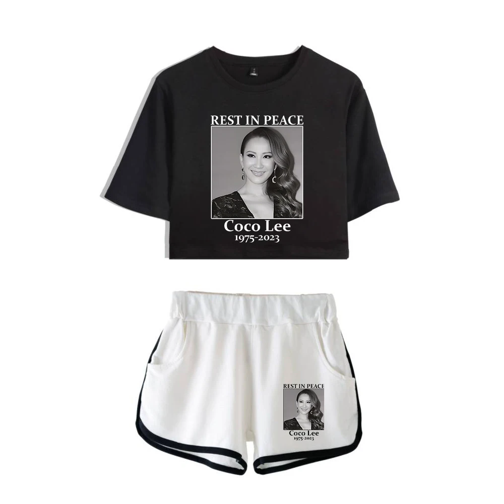 Coco Lee Rip Pop Singer Li Wen Navel Tee Two Piece Set Short Sleeve Cropped Top+Shorts 1975-2023 Rest in Peace Women's Sets