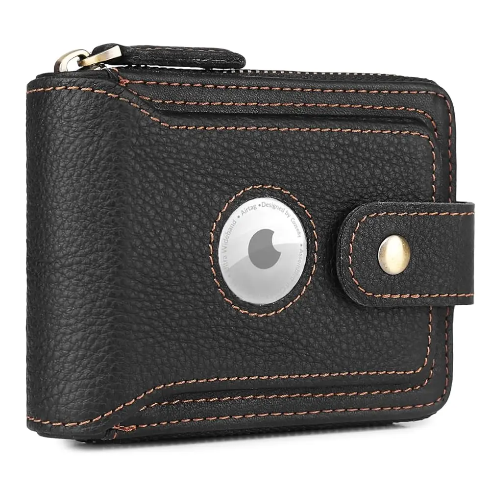 

Free ShippingAirtag Wallets For Men With Zipper RFID Blocking Leather Bifold Mens Wallet - Big Capacity Credit Card Travel Walle