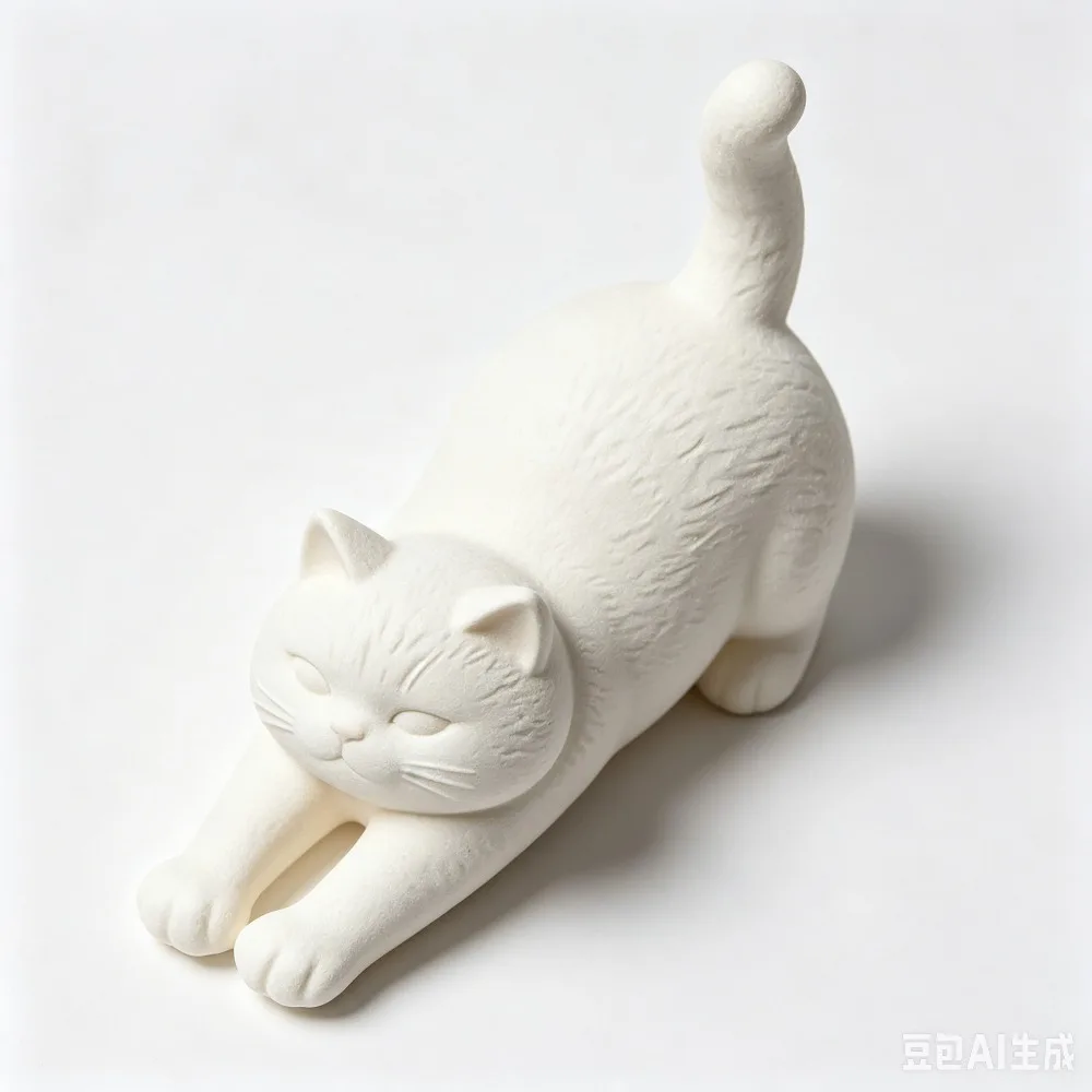 3D Printed Cute Stretching Fat Cat Figurine Mini White Kitten Statue Home Desk Bookshelf Tabletop Decor Ornament Supply