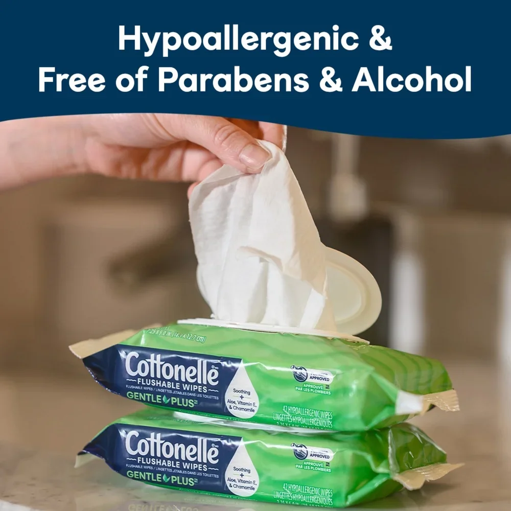 Gentle Plus Flushable Wet Wipes 8 Pack Adult Wipes Aloe Vitamin E Chamomile Safe Septic Hypoallergenic Resealable Flip Top