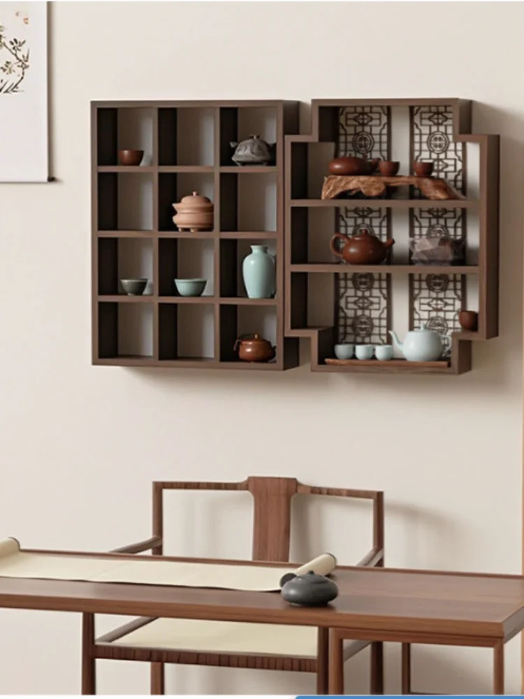 New Chinese‑Style Solid Wood Tea Cup Stand, Simple Desktop Tea Set Storage & Display Rack, Small Antique‑Style Display Stand for