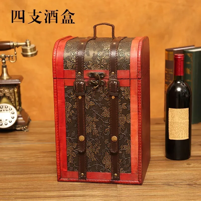 

Европейский стиль, потертая винтажная деревянная коробка ручной работы для красного вина - праздничный подарок и декоративное использование