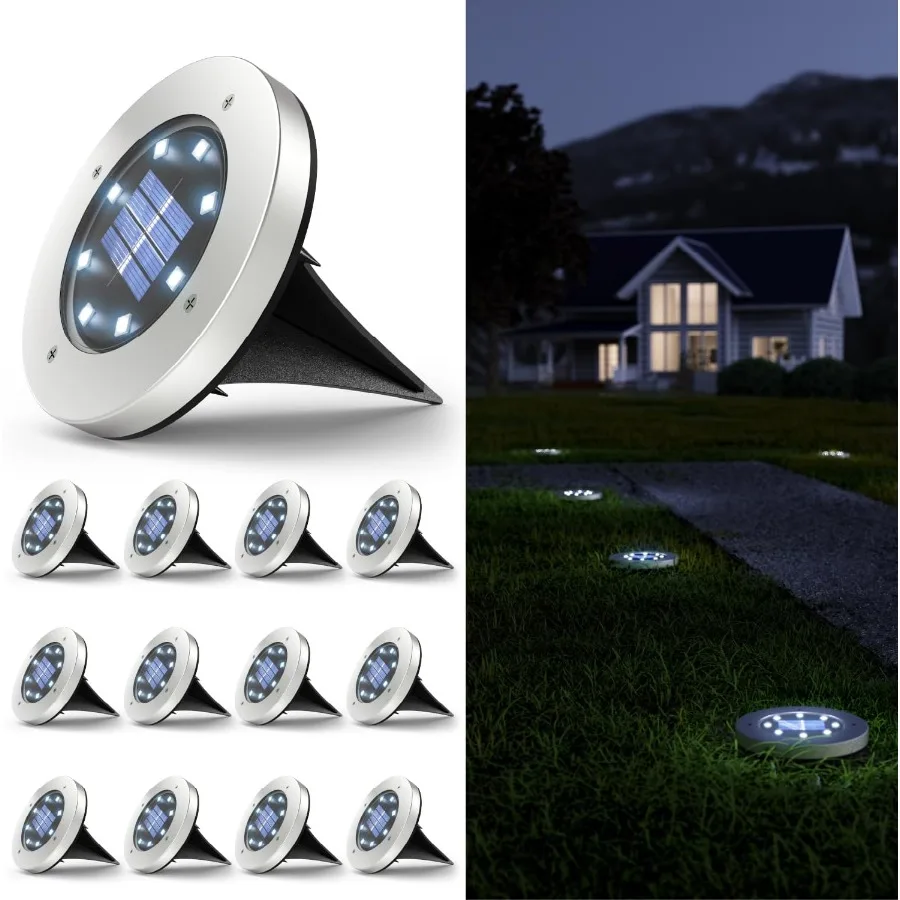 

12 Pack Solar Lights Outdoor Garden LED Waterproof Landscape Pathway Light Fixture for Dusk to Dawn Illumination Ideal fo