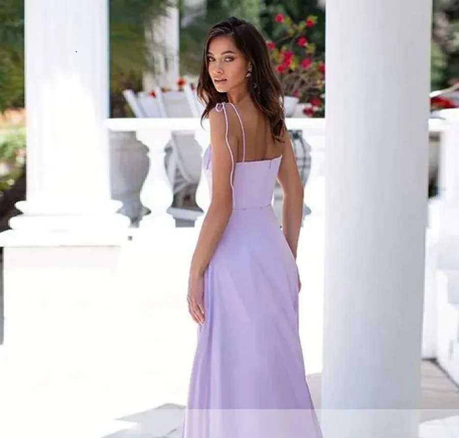 Simple Silky Lilac ชีฟองชุดราตรียาวแยก Vestidos ชุดราตรี 2024 vestidos de Fiesta vestidos Para mujer