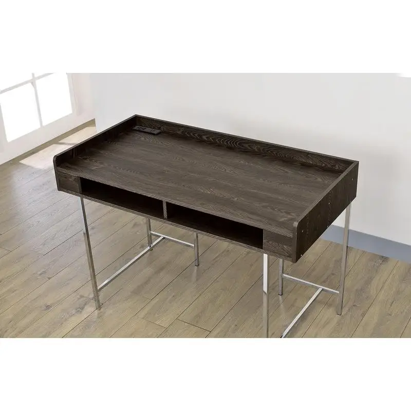 مكتب كمبيوتر USB معاصر مع مساحة تخزين للأدراج - هيكل من الخشب والفولاذ للمكتب المنزلي #3