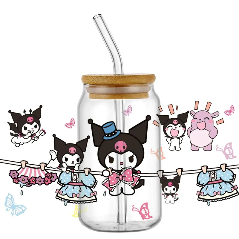 

Miniso 3D Kuromi Series UV DTF Transfers Sticker Cartoon Cup Wrap for 16oz Libbey Glasses DIY Washable Mug Sticker