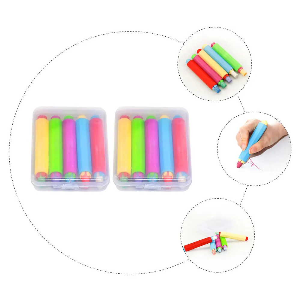 ที่ใส่ชอล์ก 10 ชิ้นพร้อมฝาครอบพลาสติกที่ละลายน้ําได้คลิปคอนเทนเนอร์เก็บสีสันสดใส