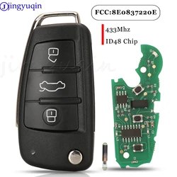 Jingyuqin per Audi A4 2004-2008 3 pulsanti pieghevole telecomando per auto portachiavi 433mhz ID48 Chip Fccid:8E0837220E/220Q/220K