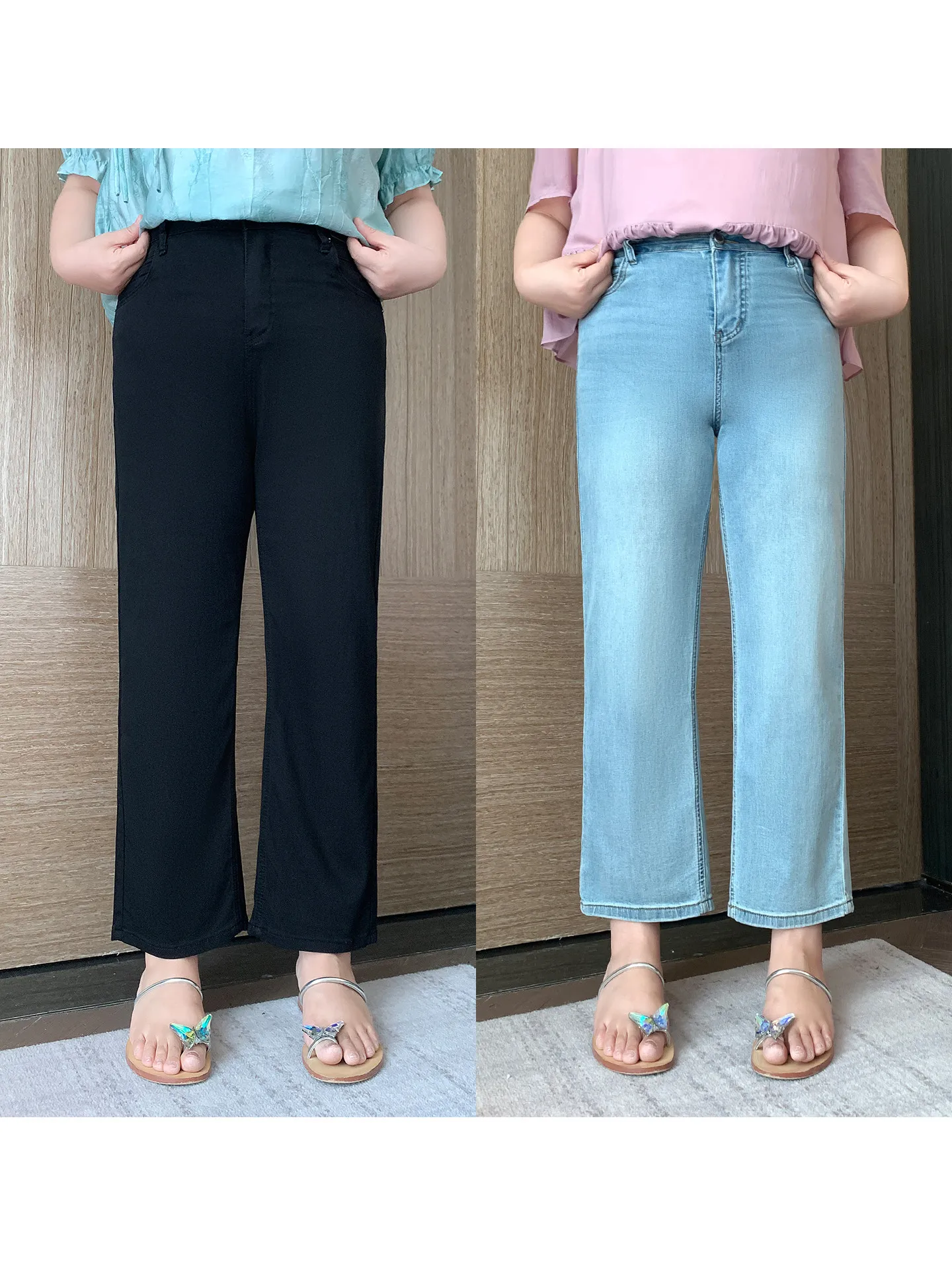 

Slimming High Waist Skinny Jeans plus Size Women's Summer New Thin Denim Pants Face Mask Pattern Casual Faion plus Size