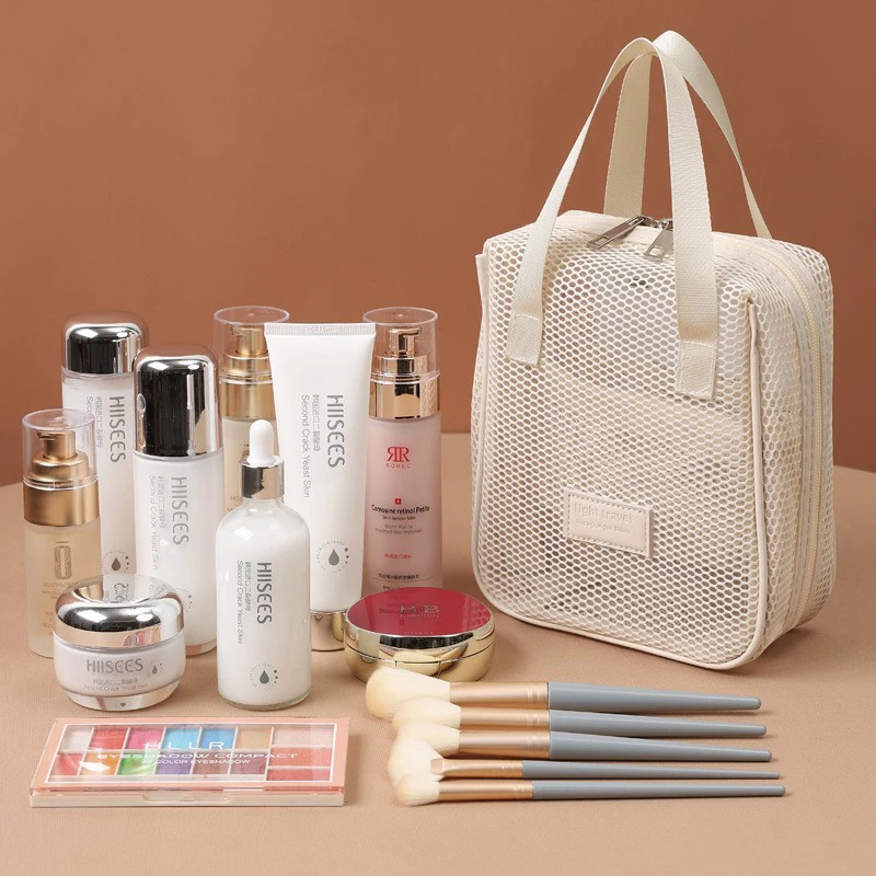 Women's cosmetic cases New Mesh Large Capacity Portable Storage Bags Handheld Multi functional Partition Travel Business Washbag