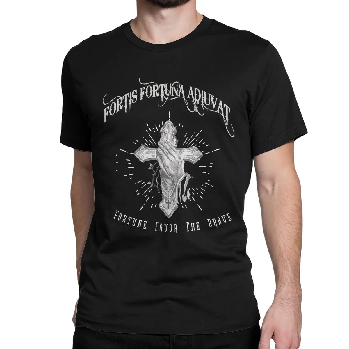 John Wick Fortis Fortuna Adiuvat Cross And Hand Tattoo T-Shirt Men Women Cotton Tees Short Sleeve T Shirt Plus Size Clothes