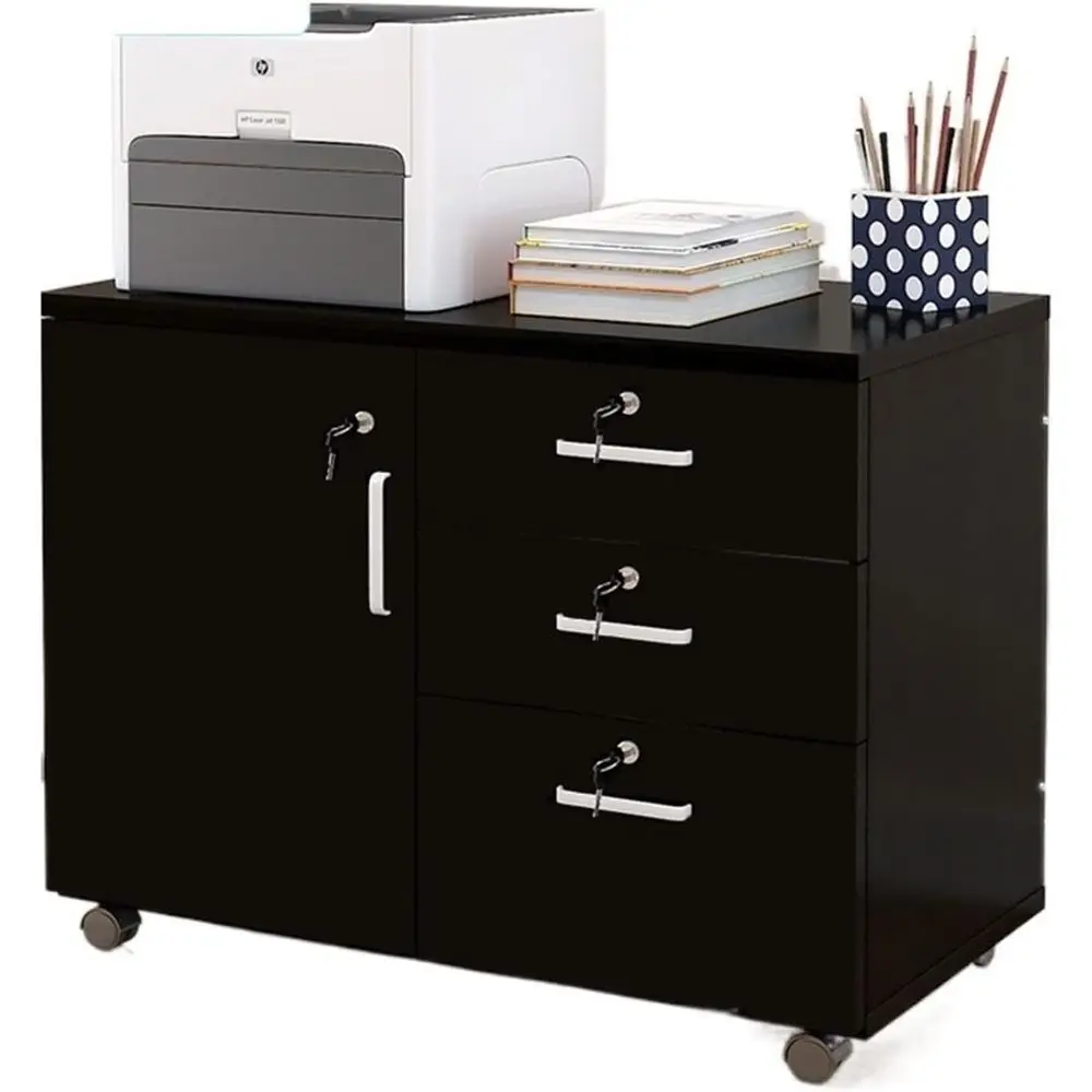 

3-Drawer Mobile Wood Storage Cabinet for Home Office or Closet, Color A