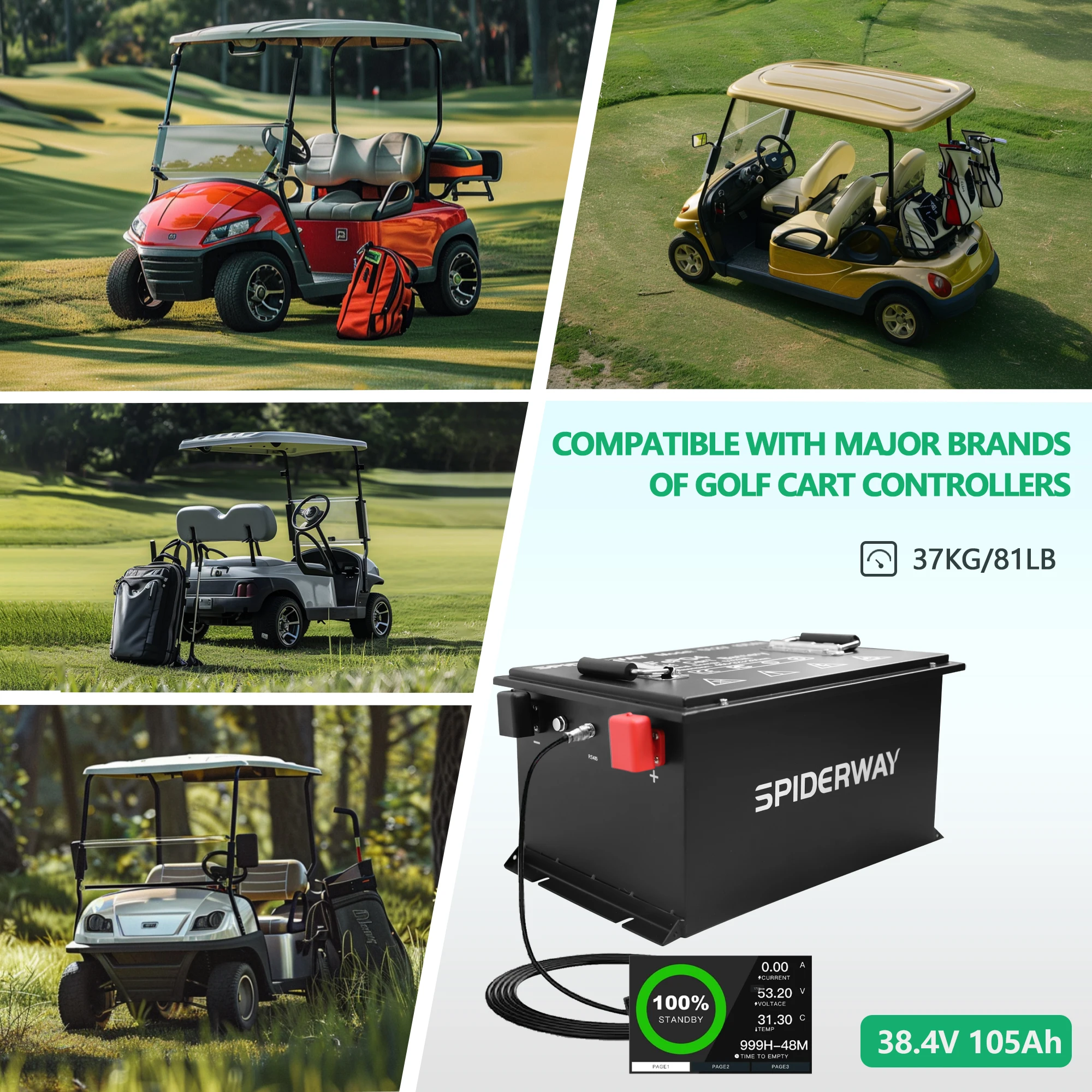 Bateria de carrinho de golfe de lítio 24V 105Ah LiFePO4 200A BMS 6000 + ciclos máximo 14,72KW com carregador rápido 25A para GEM ICON